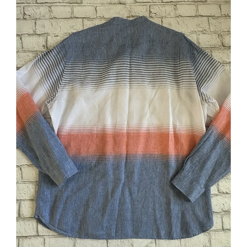 Paul Fredrick Linen Blend Horizontal Stripe Casual Shirt‎ XLT